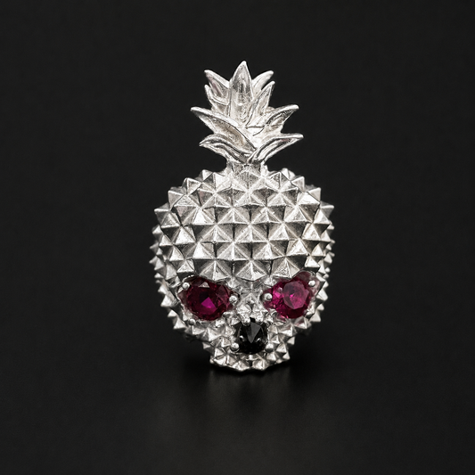 Anillo Piña Calavera Roja Plata 925