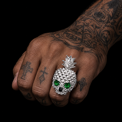 Anillo Piña Calavera Verde Plata 925 Plata 925 mexicana - MEXA Jewelry