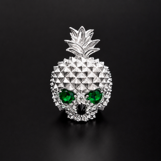 Anillo Piña Calavera Verde Plata 925