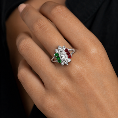 Anillo Virgen de Guadalupe Tricolor Plata 925
