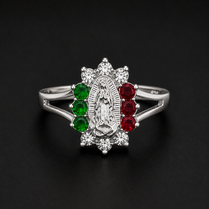 Anillo Virgen de Guadalupe Tricolor Plata 925