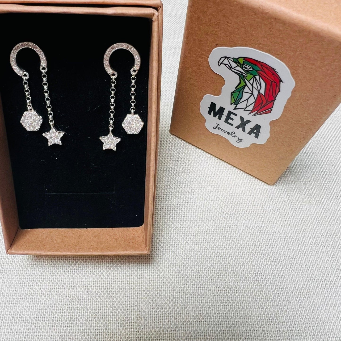 Aretes Largos Estrella Flor-ARETES-MEXA JEWELRY-[PLATA925]-[Platamexicana]-[Joyeriamexicana]-MEXA JEWELRY