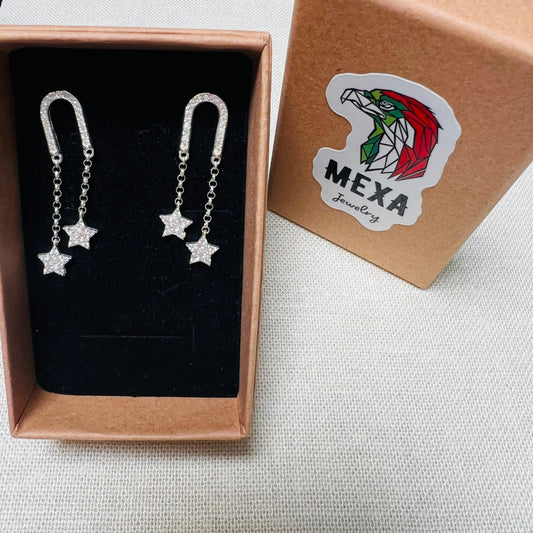 Aretes Largos Estrellas-ARETES-MEXA JEWELRY-[PLATA925]-[Platamexicana]-[Joyeriamexicana]-MEXA JEWELRY