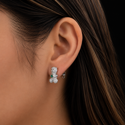 Heart Bear CZ Earrings 925 Sterling Silver