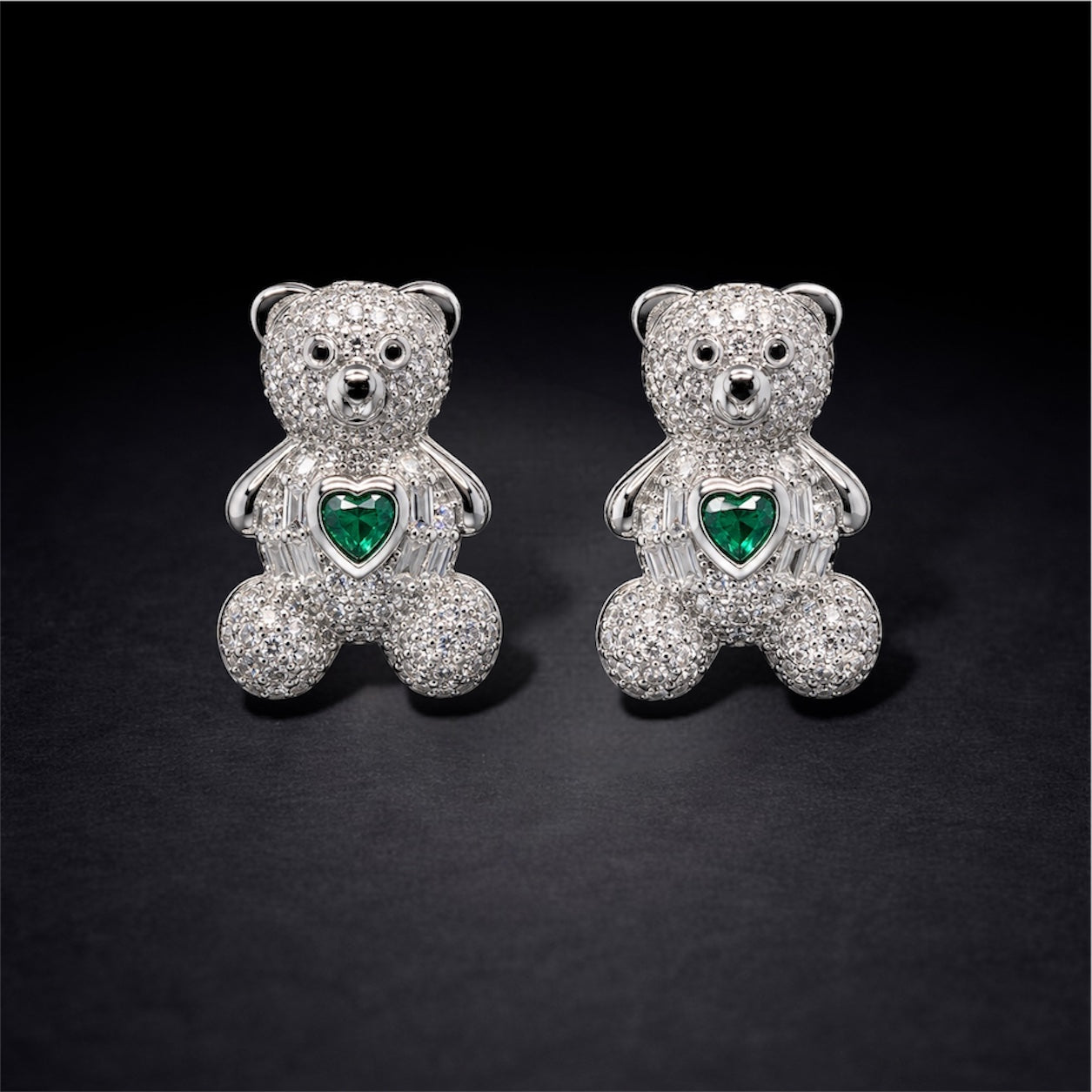 Heart Bear CZ Earrings 925 Sterling Silver