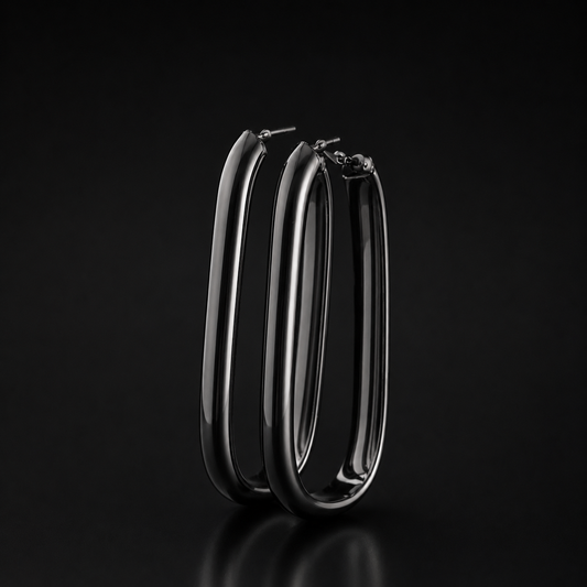 Rhodium-Plated Paperclip Hoop Earrings 925 Sterling Silver