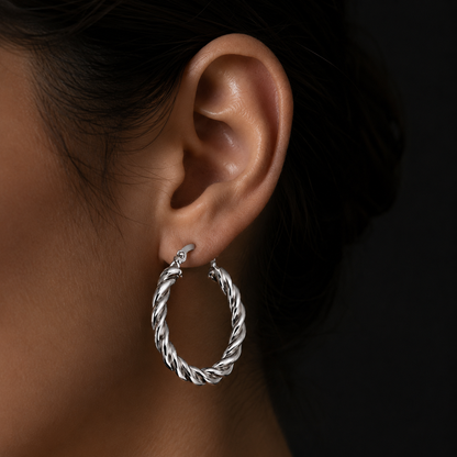 Braided Hoop Earrings 925 Sterling Silver