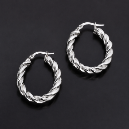 Braided Hoop Earrings 925 Sterling Silver