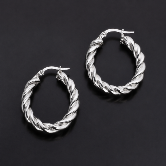 Braided Hoop Earrings 925 Sterling Silver