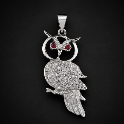 Búho CZ Rojo Plata 925