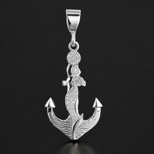 Mermaid Anchor Pendant 925 Sterling Silver