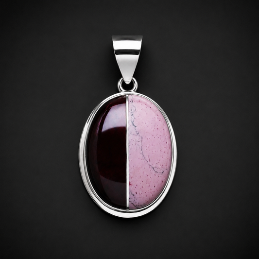 Two-Tone Natural Stone Pendant 925 Sterling Silver