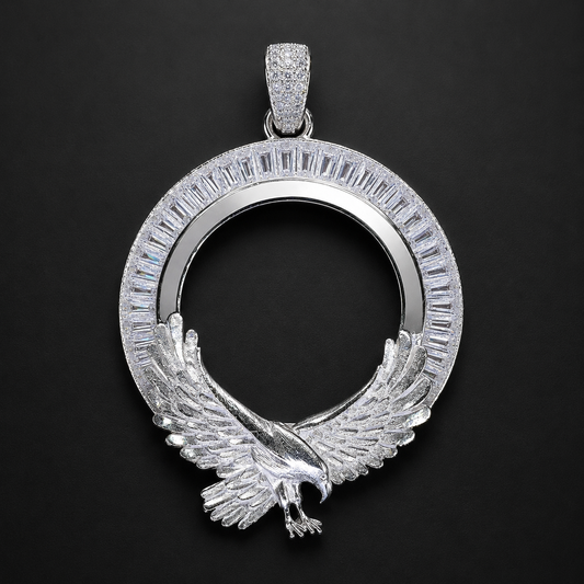 Bezel Bail CZ Baguette Eagle Sterling Silver Pendant