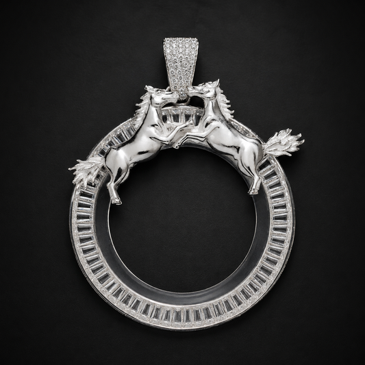 Pendant Bezel Ounce CZ Baguette Horses Silver 925