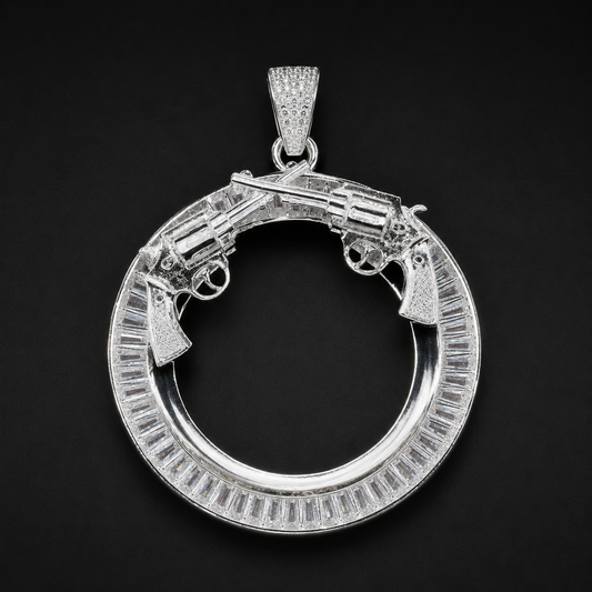 Bezel Pendant Ounce CZ Baguette Guns 925 Silver