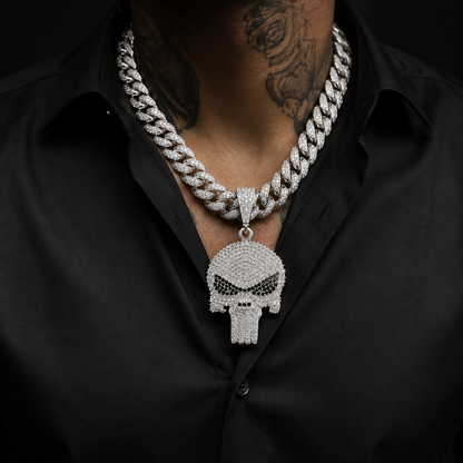 Dije Calavera Estilo Punisher Negro Plata 925