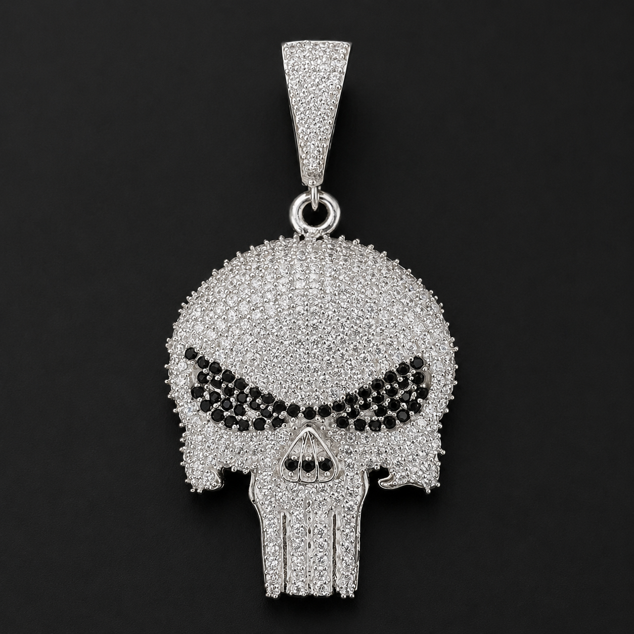 Dije Calavera Estilo Punisher Negro Plata 925