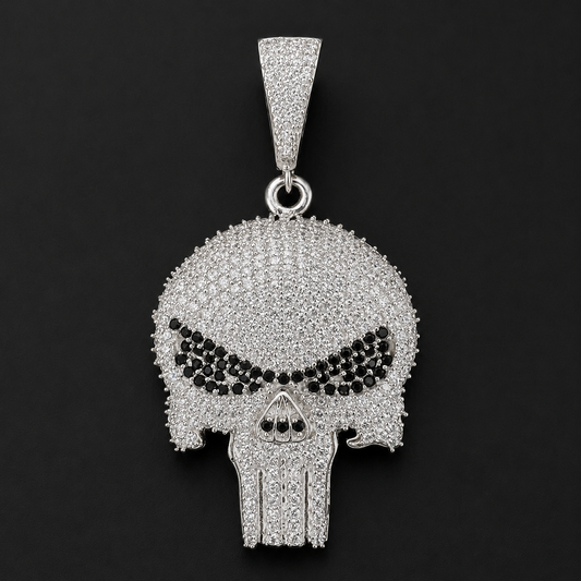 Punisher Inspired Black Skull Pendant 925 Sterling Silver