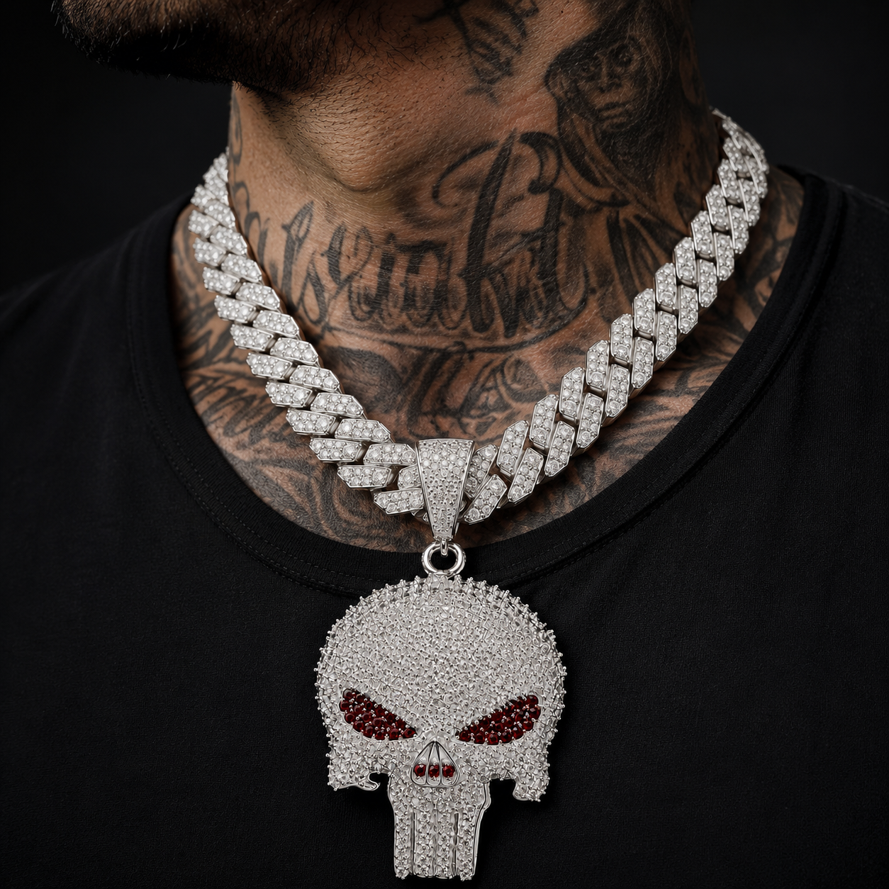 Dije Calavera Estilo Punisher Rojo Plata 925