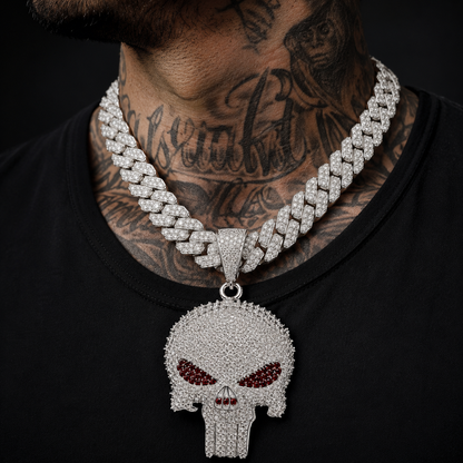 Dije Calavera Estilo Punisher Rojo Plata 925