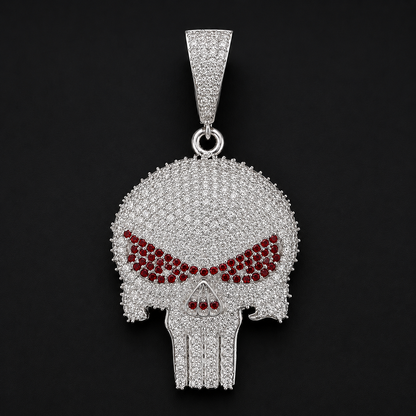Dije Calavera Estilo Punisher Rojo Plata 925