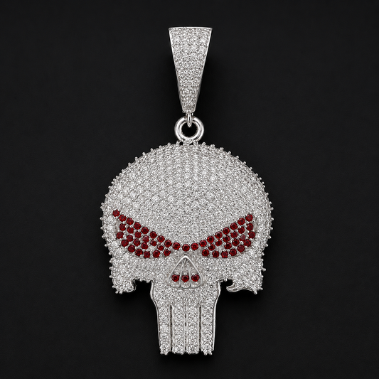 Punisher Style Red Skull Pendant 925 Sterling Silver