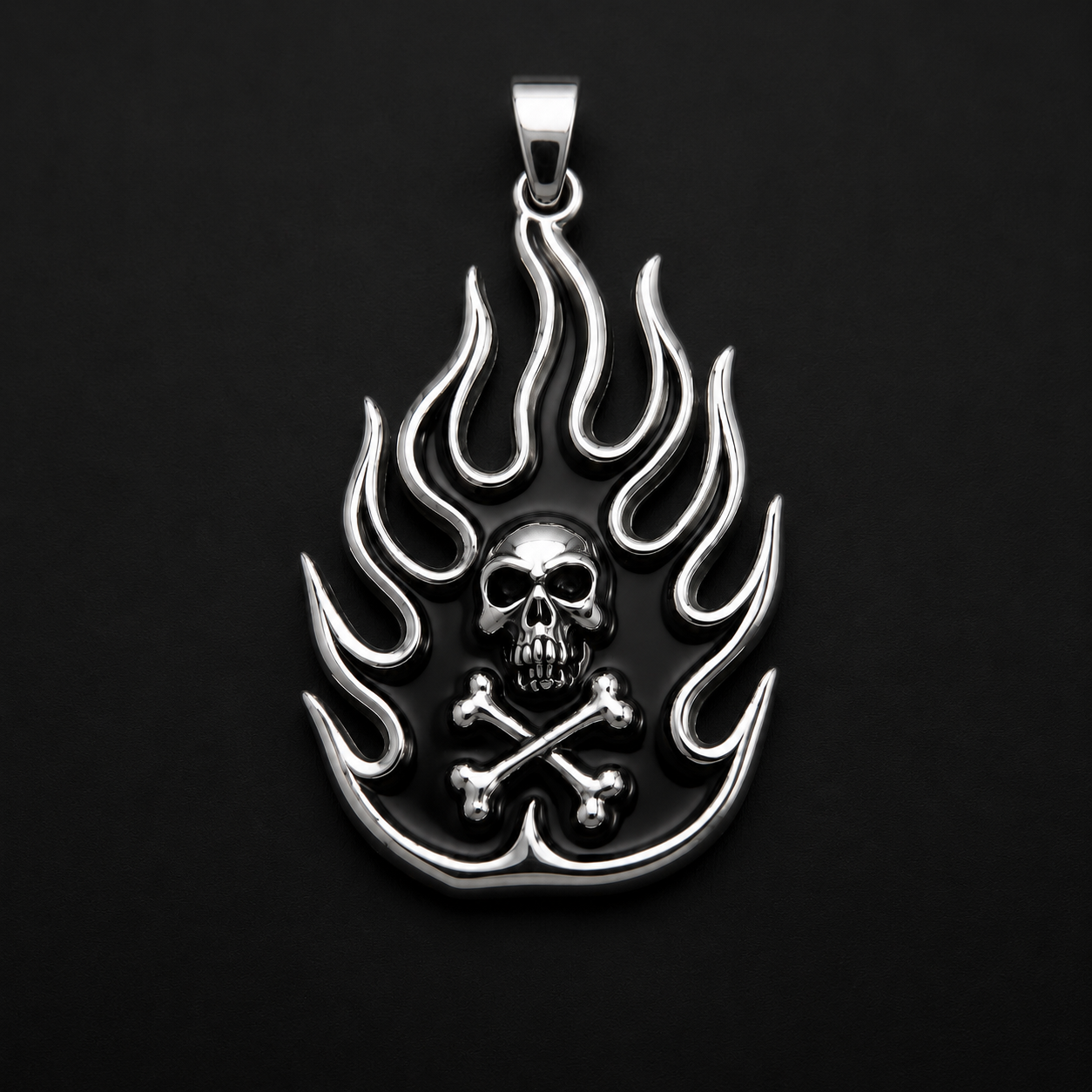 Skull with Flames Pendant 925 Sterling Silver