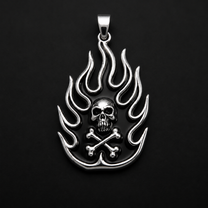 Skull with Flames Pendant 925 Sterling Silver