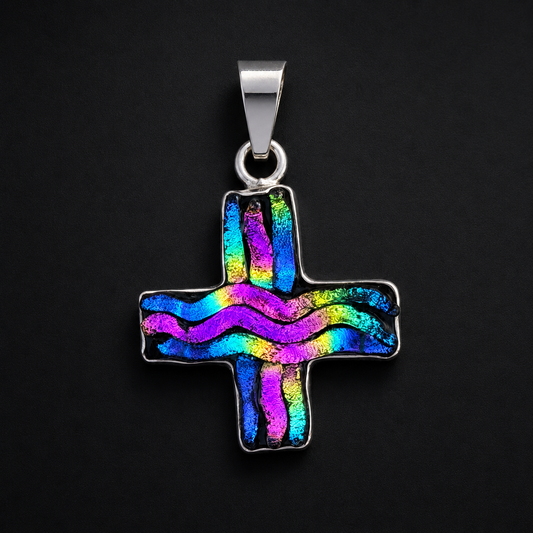 Iridescent Cross Pendant 925 Silver