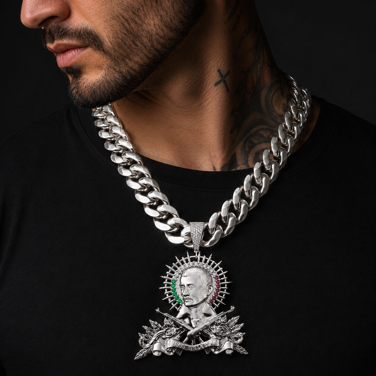 Dije Jesus Malverde XXL 925 Plata