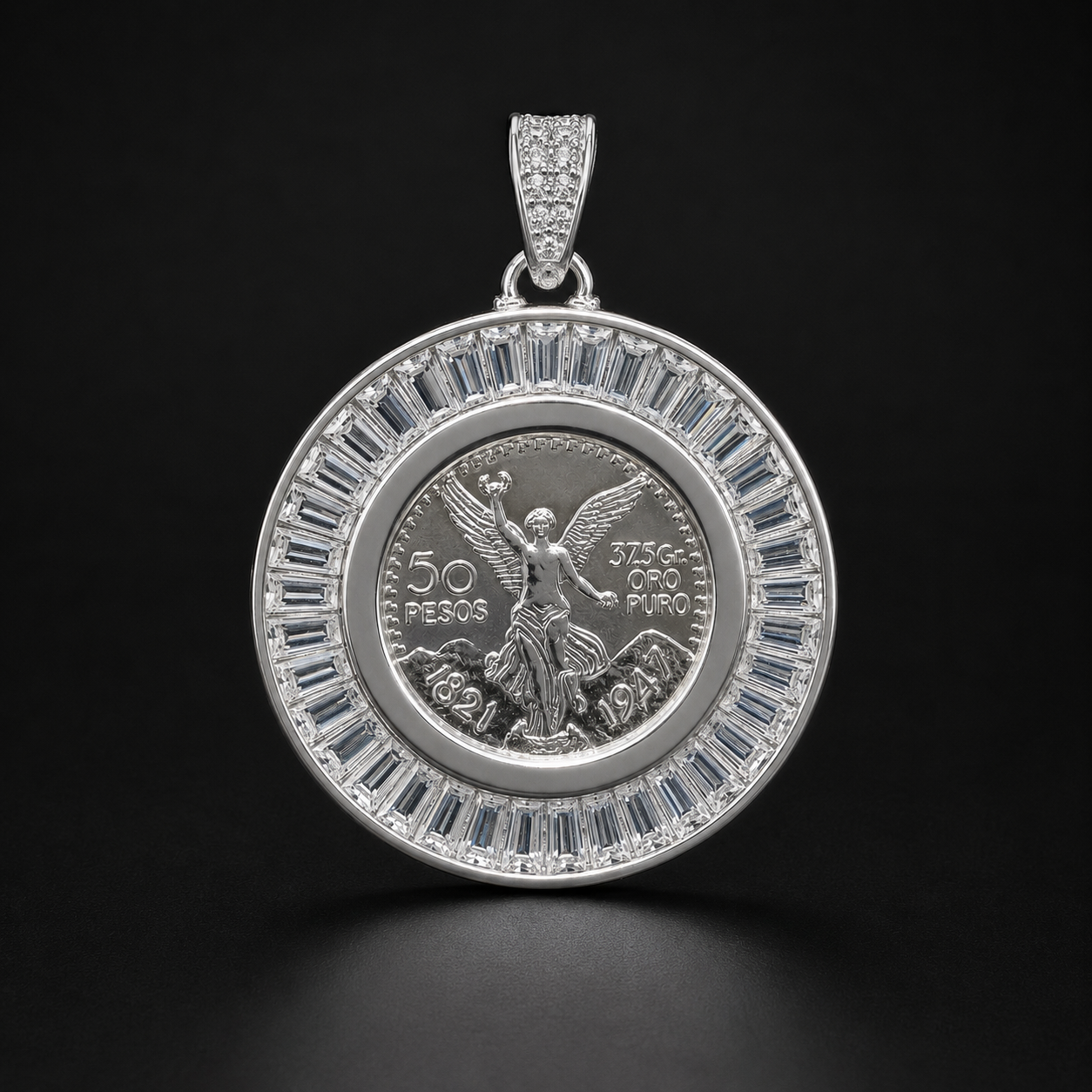 Centenario Coin Pendant CZ Baguette 925 Silver