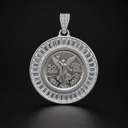 Centenario Coin Pendant CZ Baguette 925 Silver