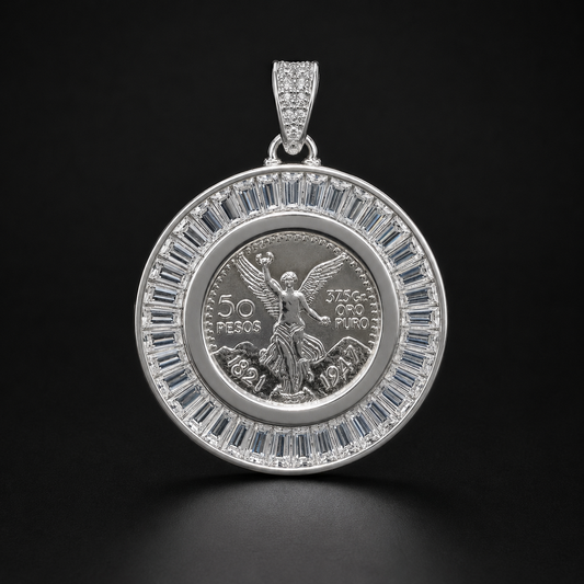 Centenario Coin Pendant CZ Baguette 925 Silver