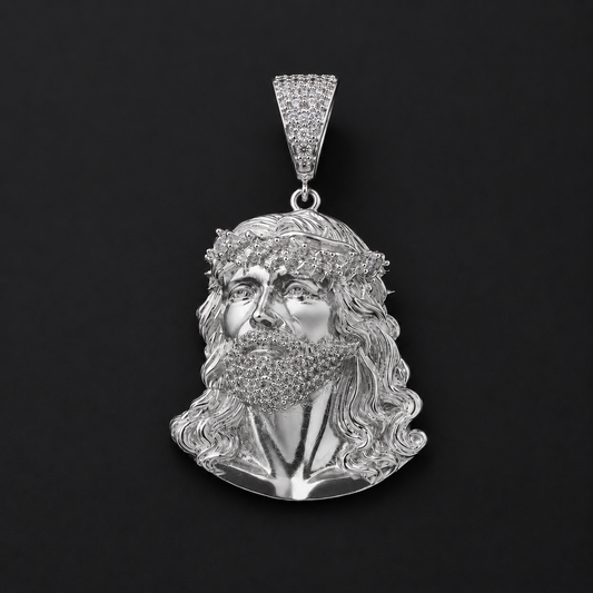 Jesus Christ Face Pendant Zircoin 925 Sterling Silver