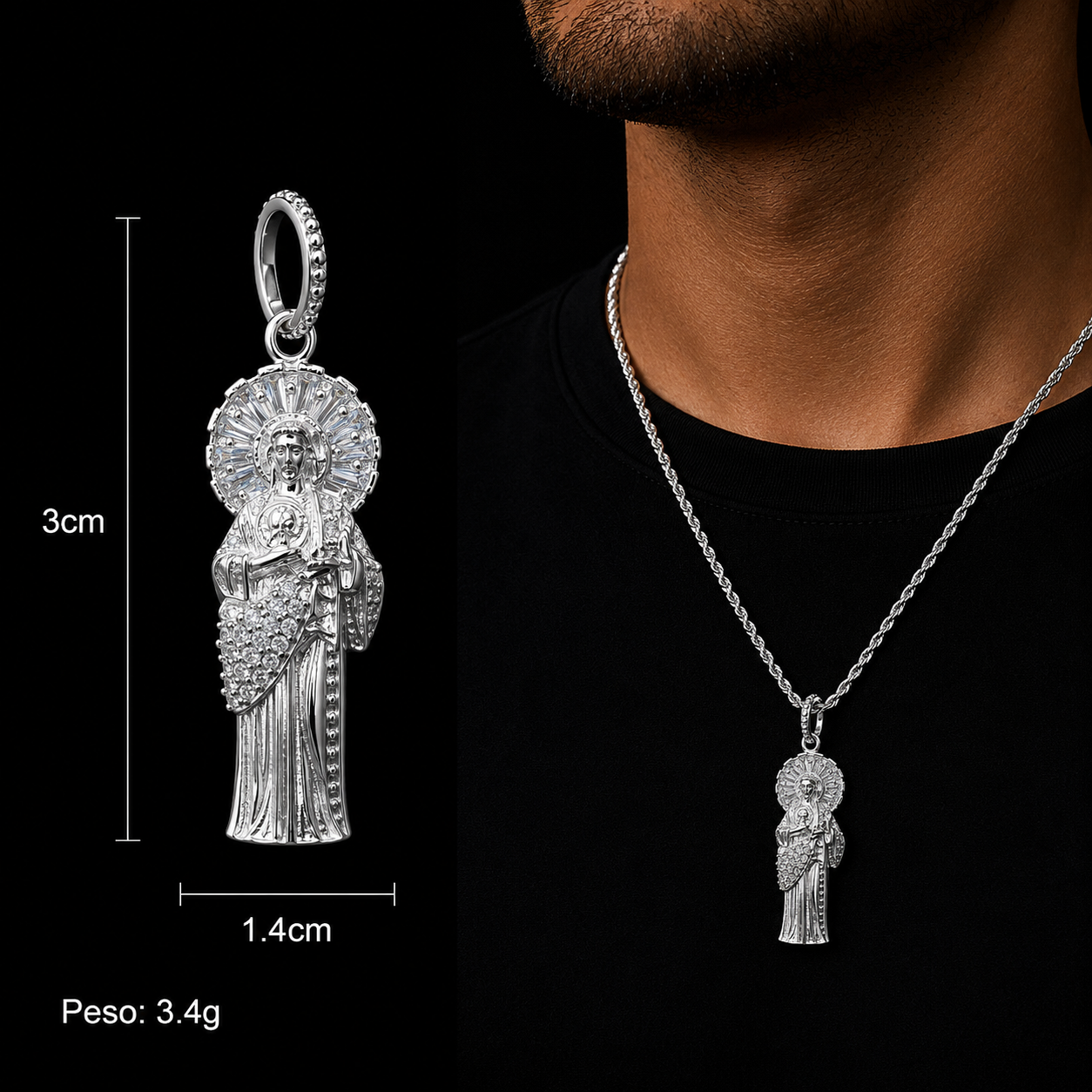 Dije San Judas CZ Baguette Plata 925