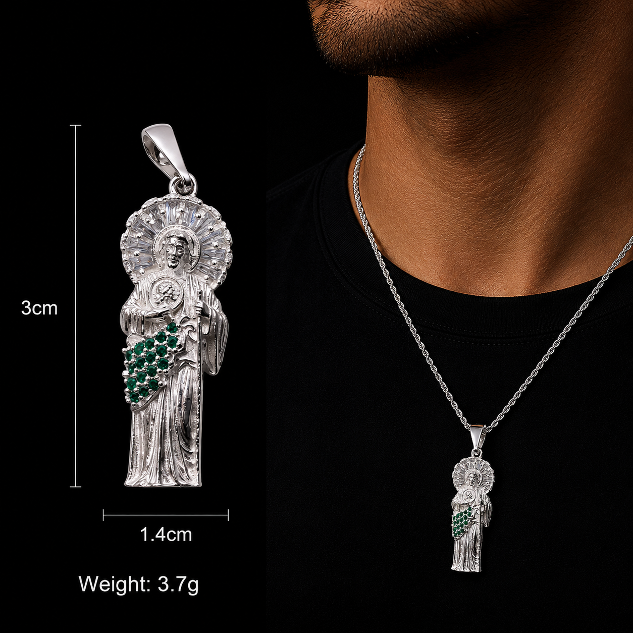 St Jude Green Zircoin Pendant 925 Sterling Silver
