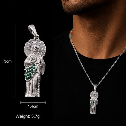 St Jude Green Zircoin Pendant 925 Sterling Silver