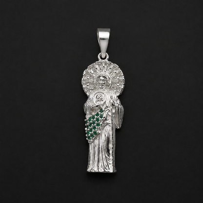 St Jude Green Zircoin Pendant 925 Sterling Silver
