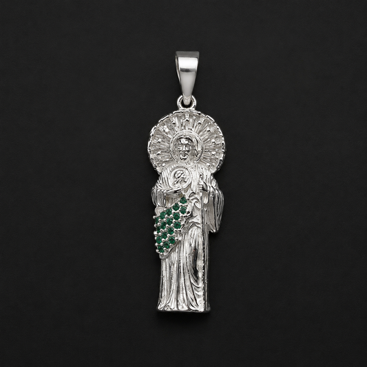 St Jude Green Zircoin Pendant 925 Sterling Silver
