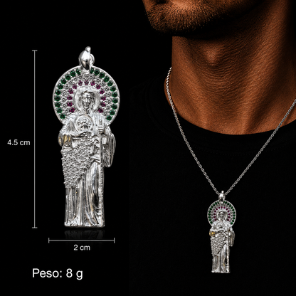Dije San Judas CZ Tricolor Plata 925