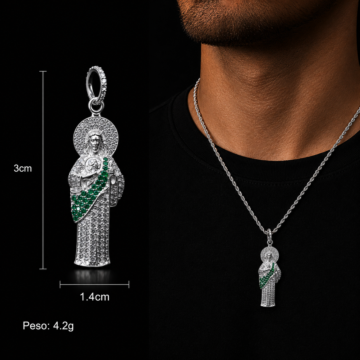 Dije San Judas CZ Verde Plata 925