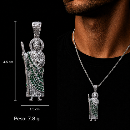 Dije San Judas CZ Verde Plata 925