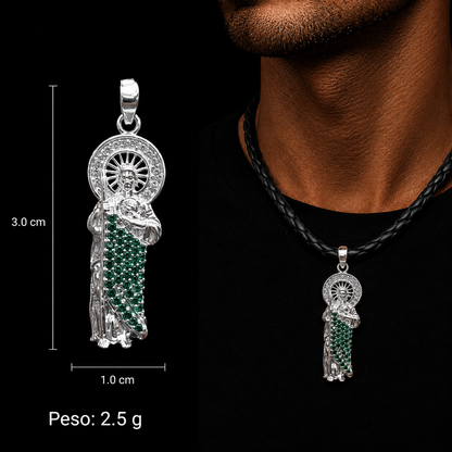 Dije San Judas CZ Verde Plata 925