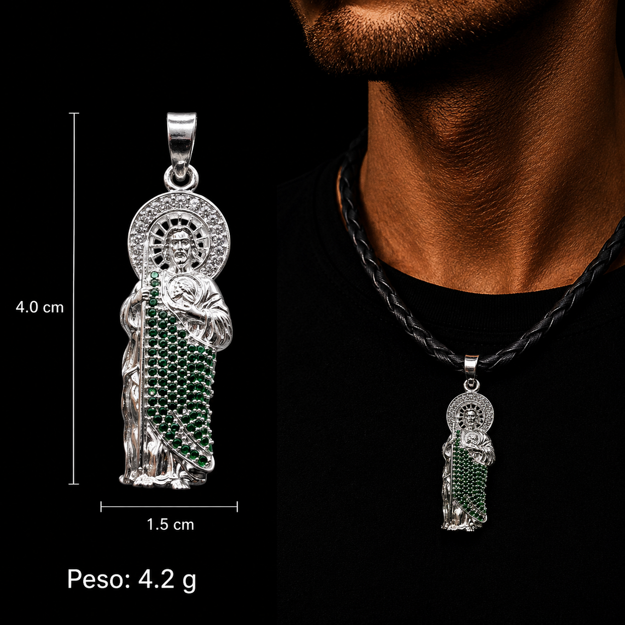 Dije San Judas CZ Verde Plata 925