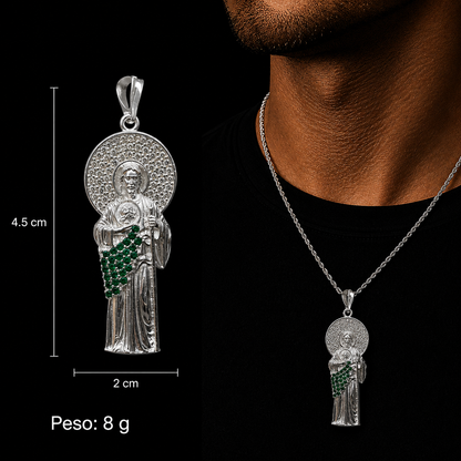 Dije San Judas CZ Verde Plata 925