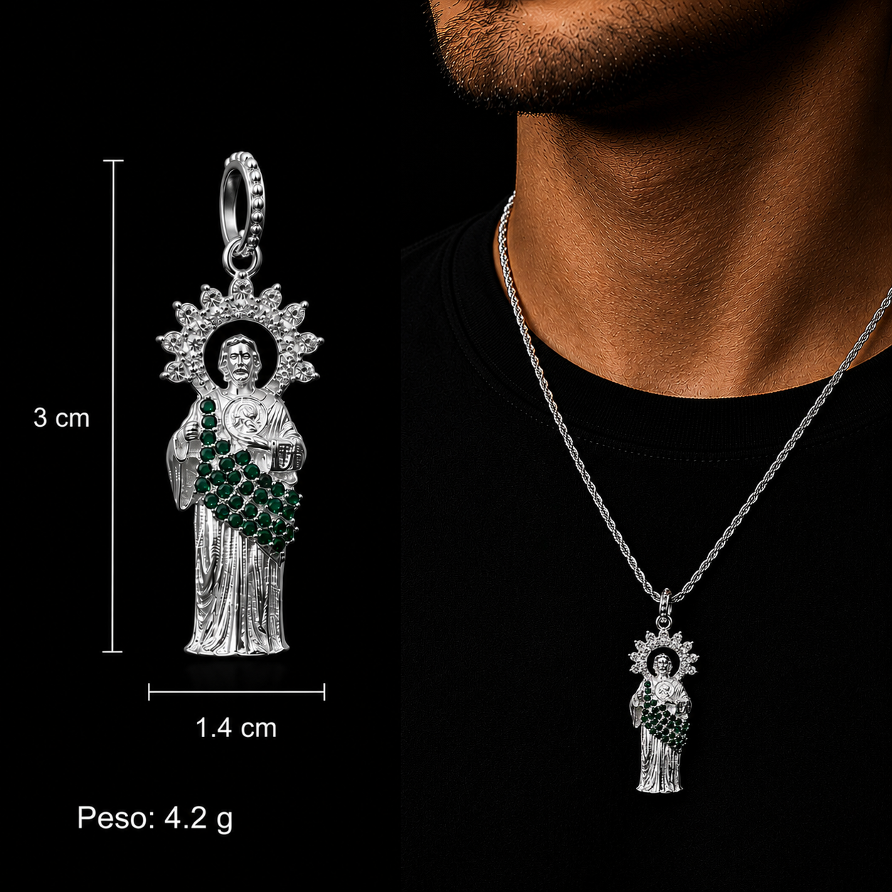 Dije San Judas CZ Verde Plata 925