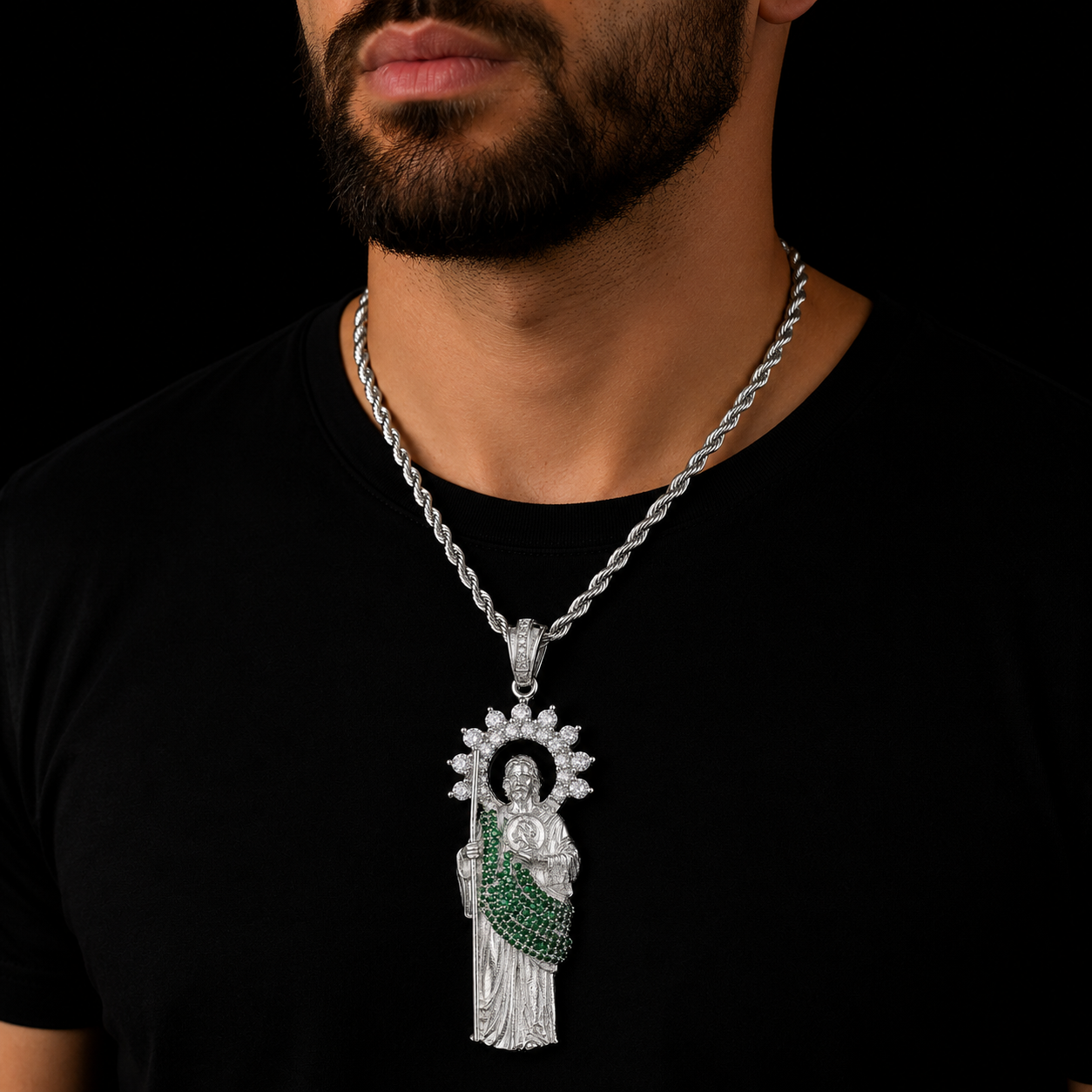 Dije San Judas CZ Verde Plata 925