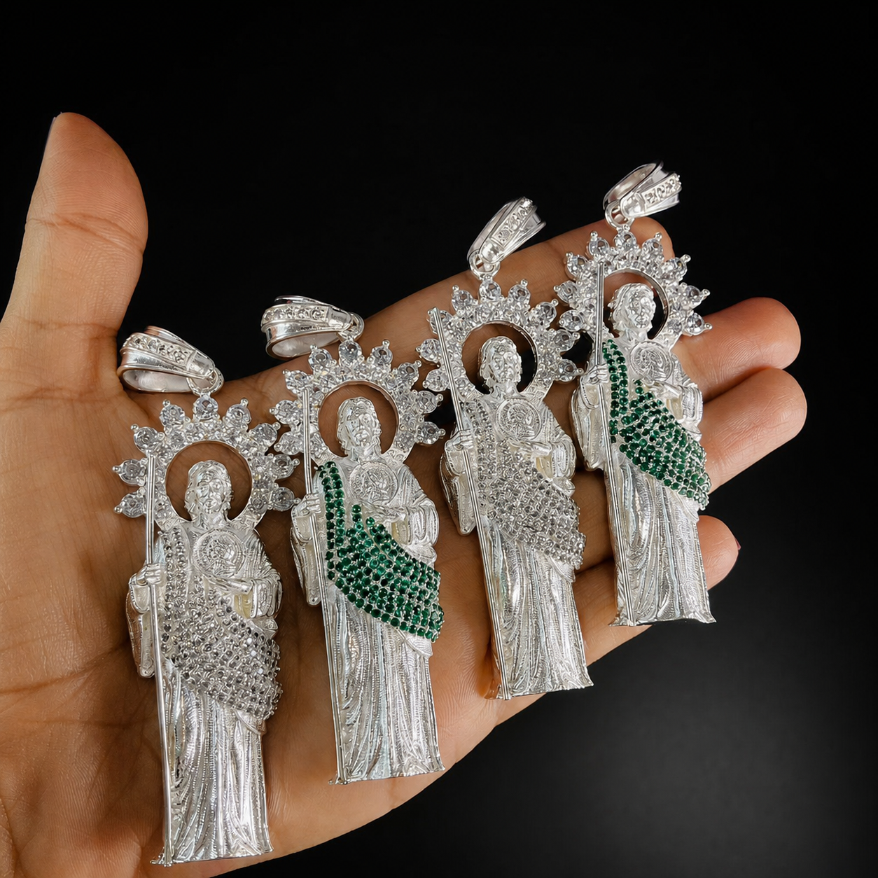 Dije San Judas CZ Verde Plata 925