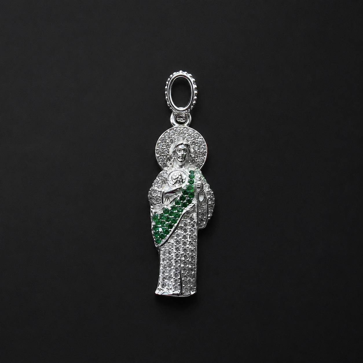 Dije San Judas CZ Verde Plata 925