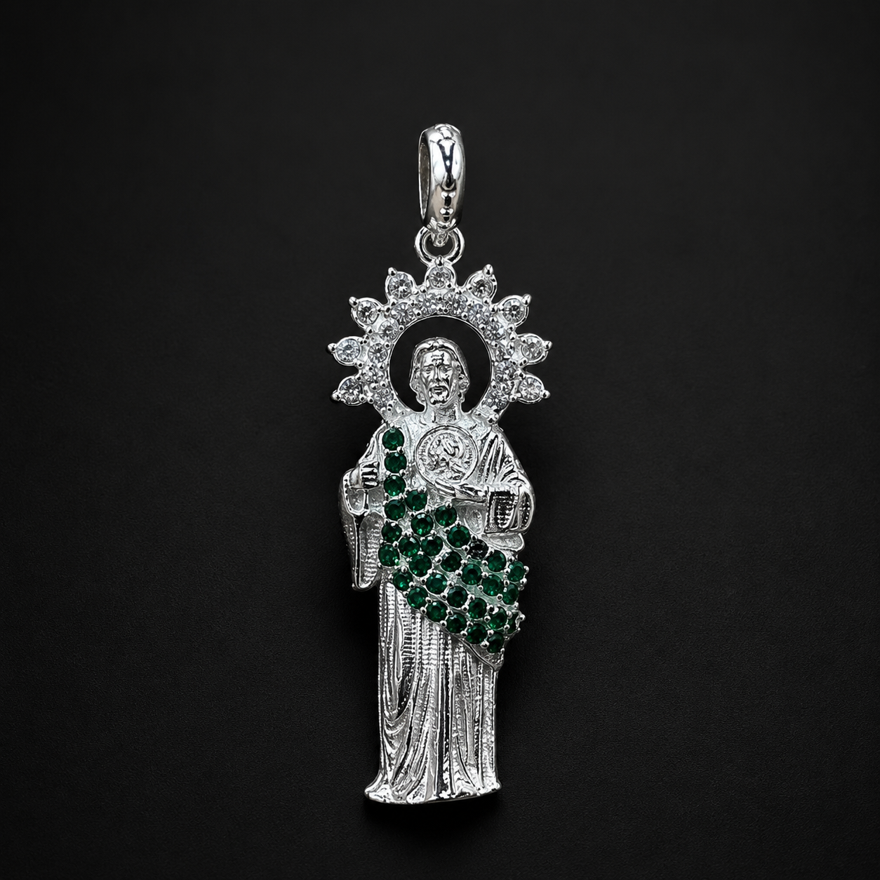 Dije San Judas CZ Verde Plata 925
